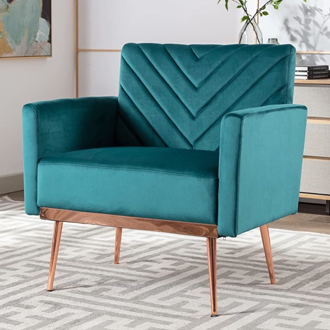 Modern Tufted Velvet Accent Chair with Gold Legs in Teal - HER Home Design Boutique